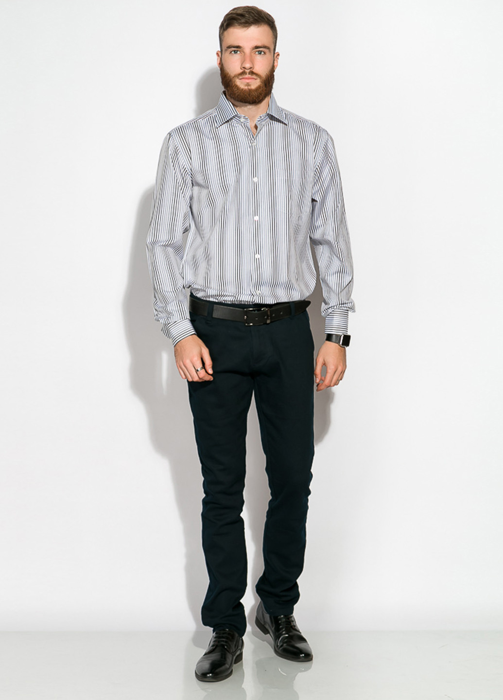 Черно-белая кэжуал рубашка в полоску Time of Style с длинным рукавом