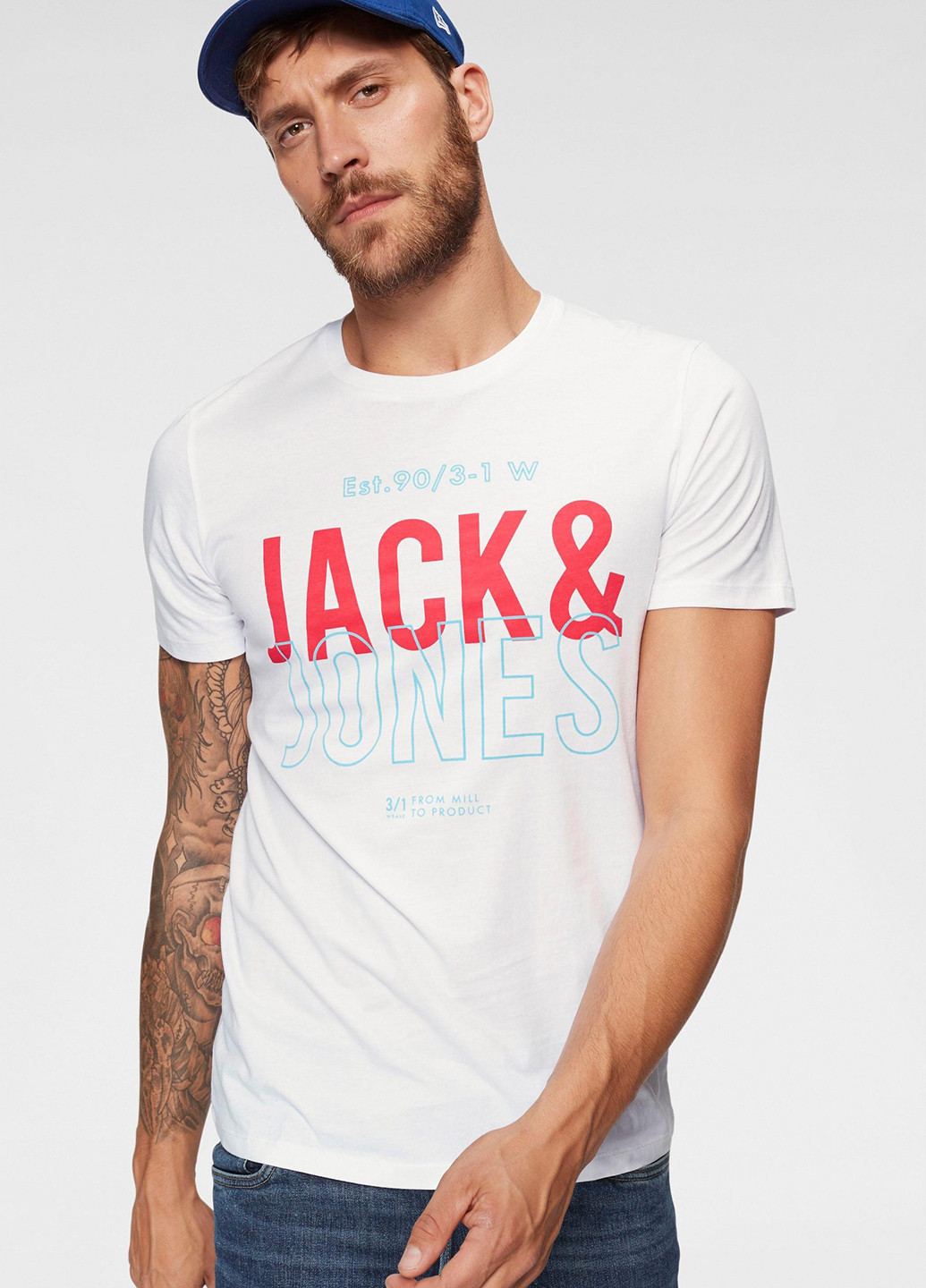 Белая летняя футболка Jack & Jones