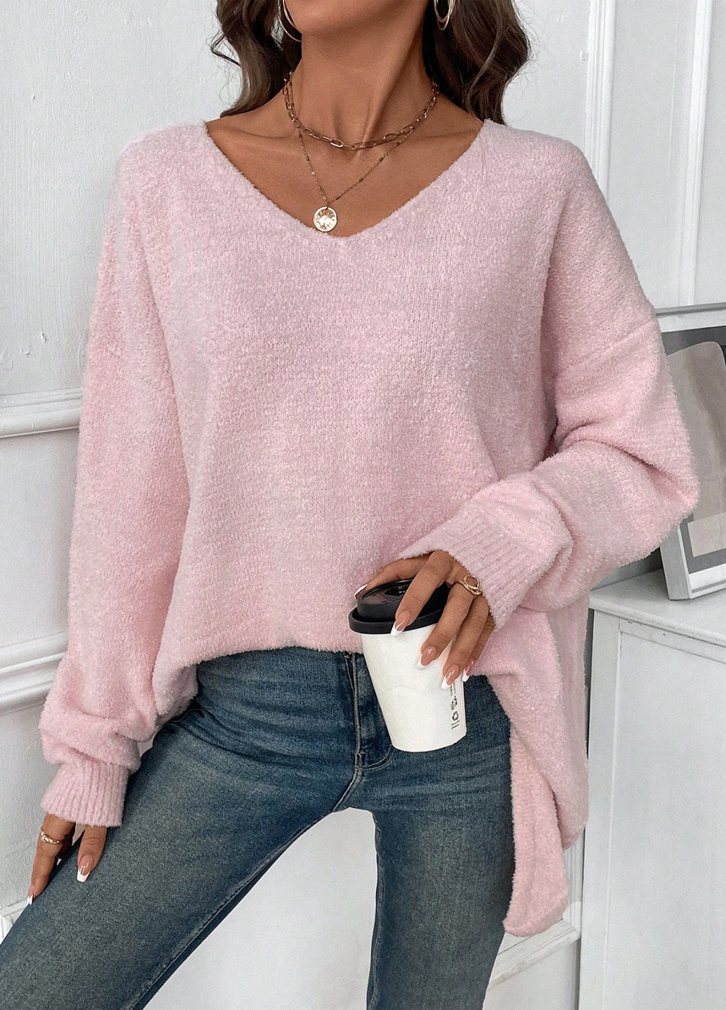Світло-рожевий демісезонний пуловер пуловер SHEIN