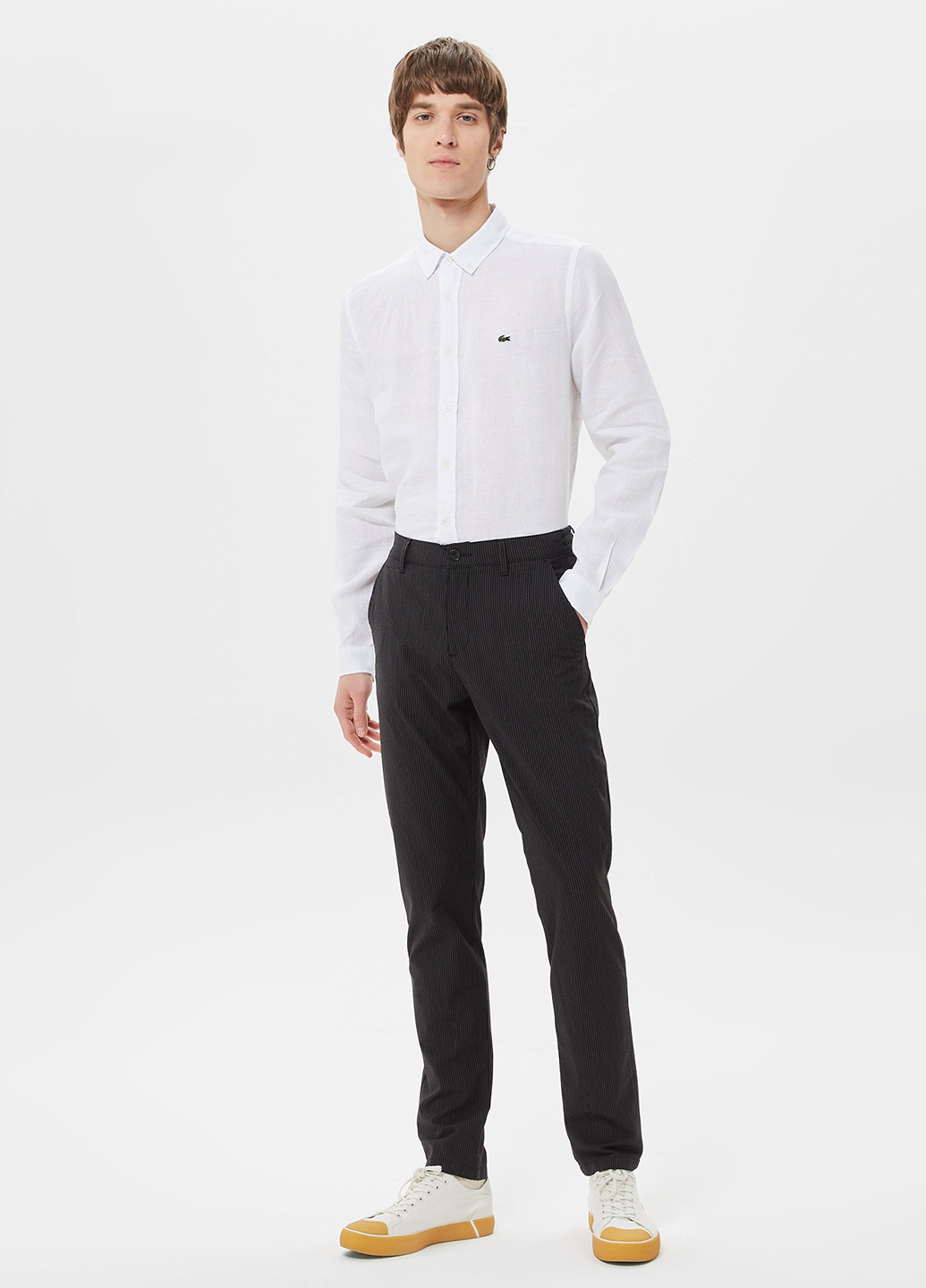 Белая кэжуал, классическая рубашка однотонная Lacoste