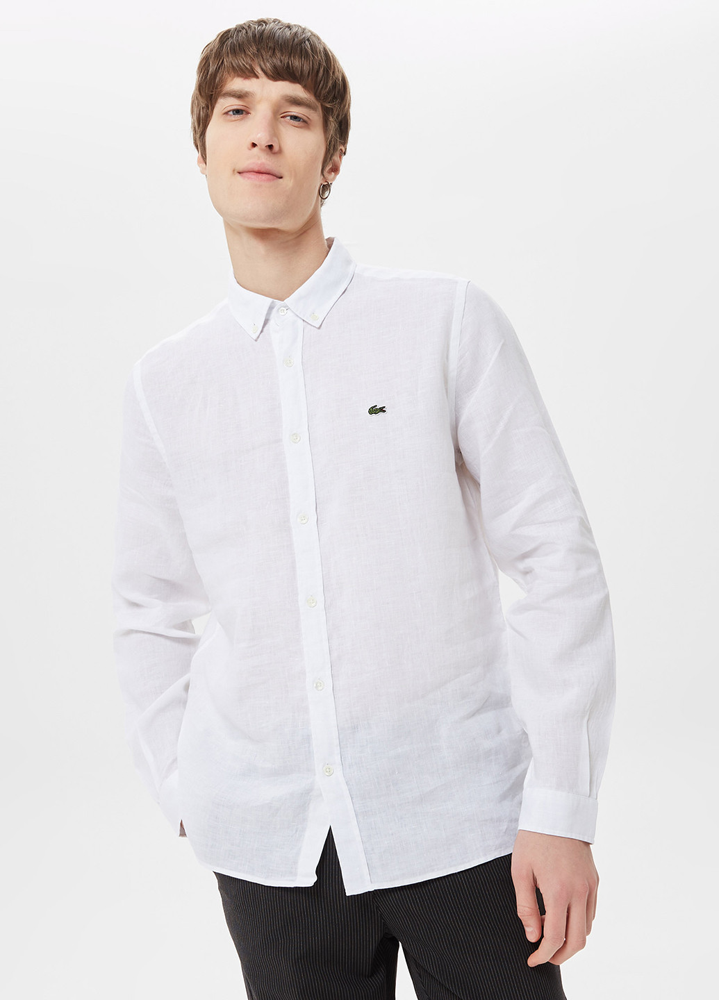 Белая кэжуал, классическая рубашка однотонная Lacoste