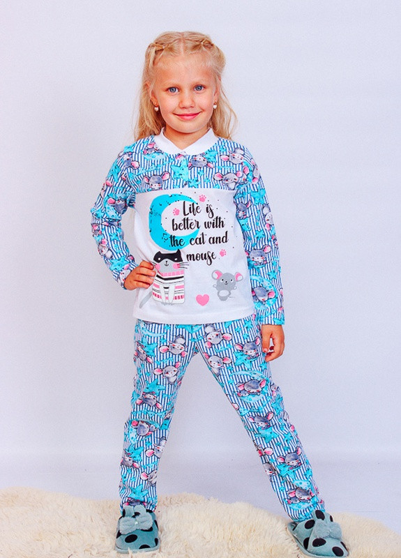 Голубая всесезон пижама для девочки на 2 кнопках (p-4515) Носи своє