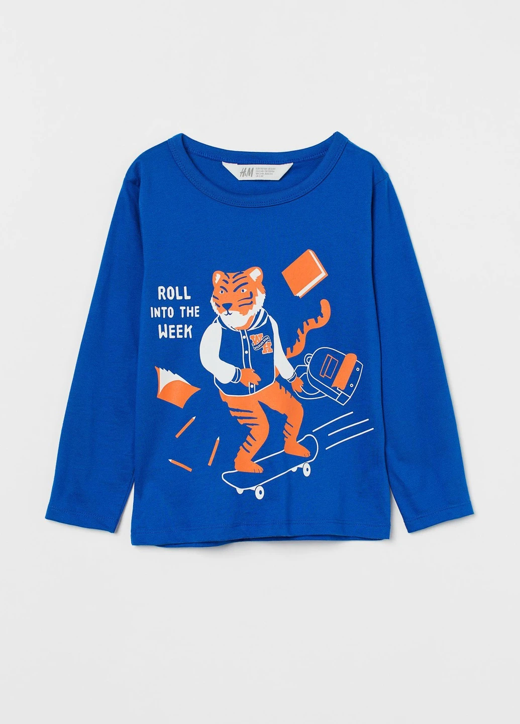 Лонгслів,синій з принтом, H&M (254866036)