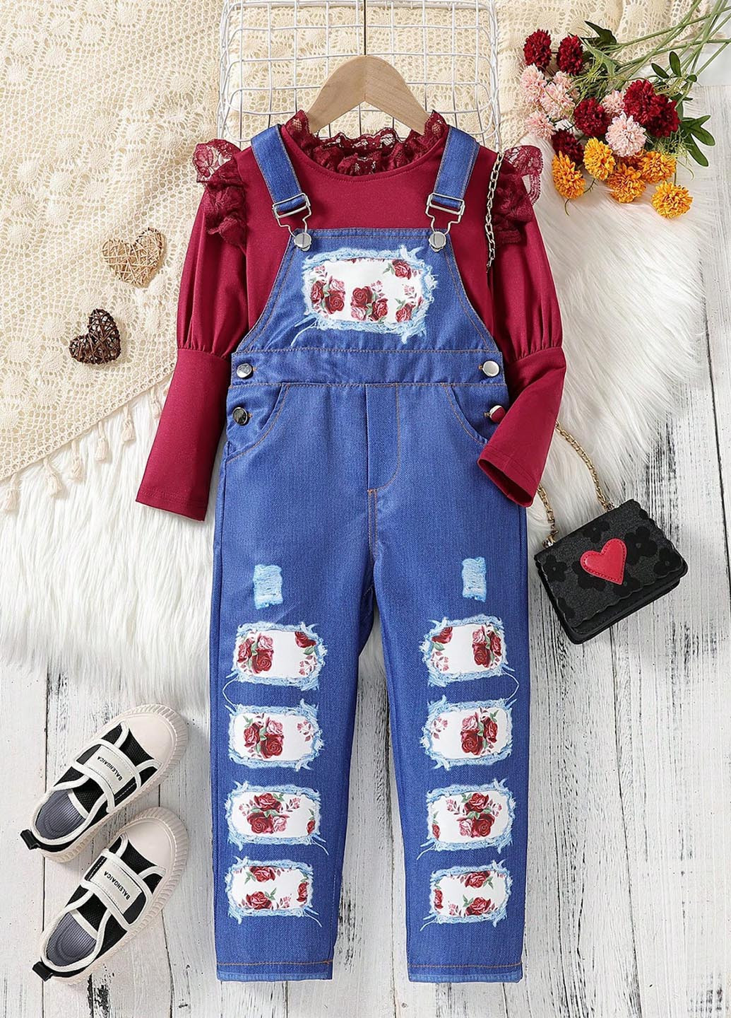 Комбинированный демисезонный комплект (блуза, комбинезон) SHEIN