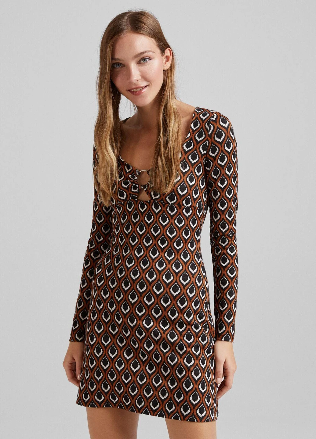 Комбінована сукня демісезон,чорний-коричневий-білий, Bershka