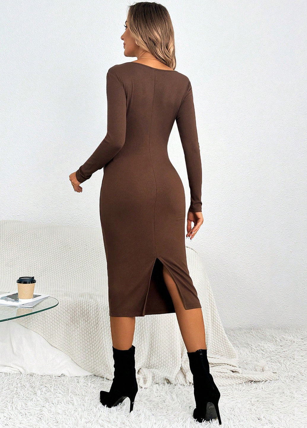 Коричневое кэжуал платье для беременных силуэтная SHEIN однотонное