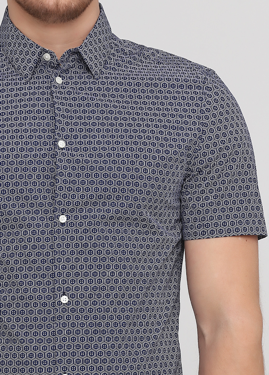 Темно-синяя кэжуал рубашка с геометрическим узором H&M