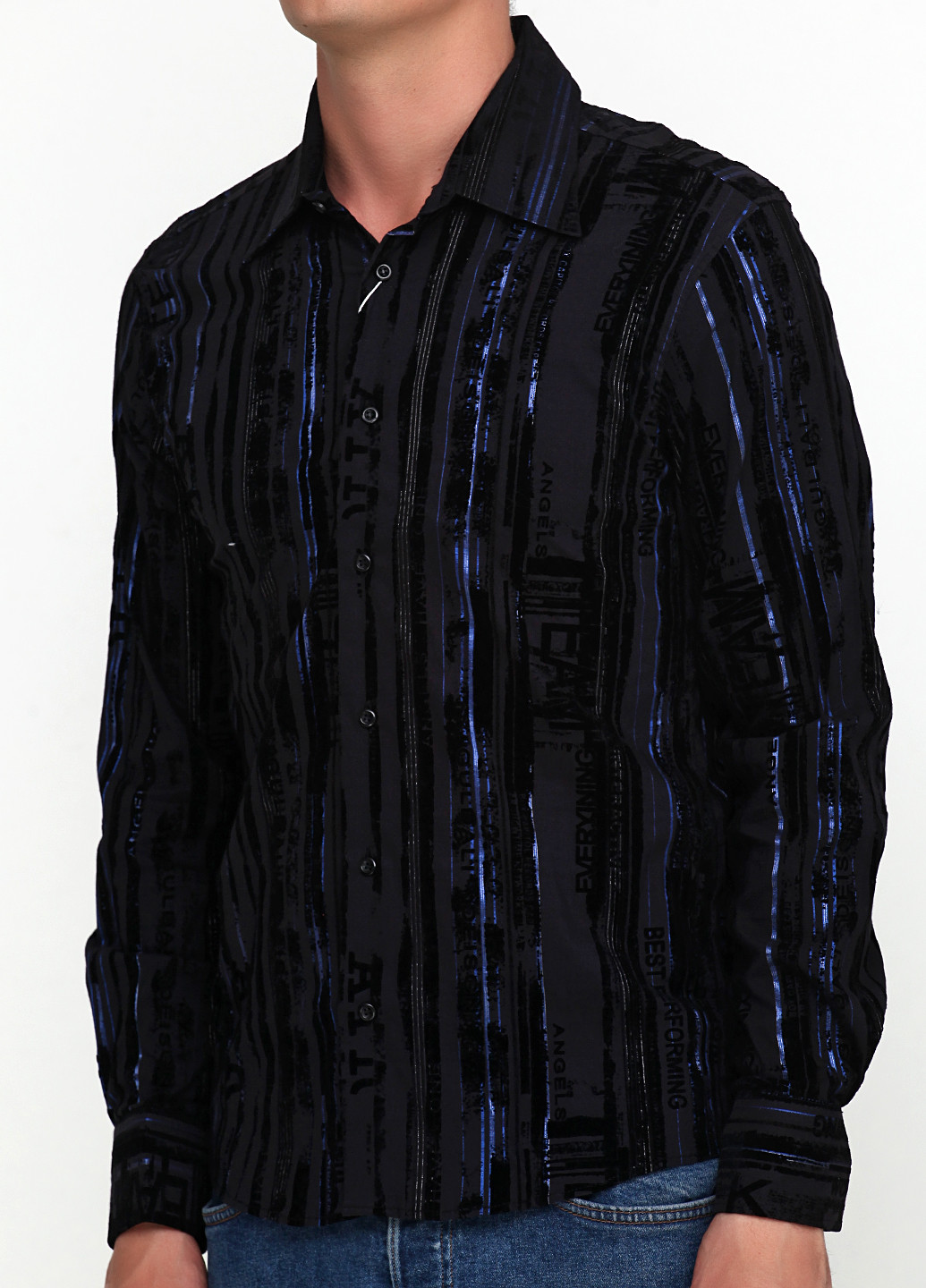 Синяя кэжуал рубашка с абстрактным узором ANG с длинным рукавом