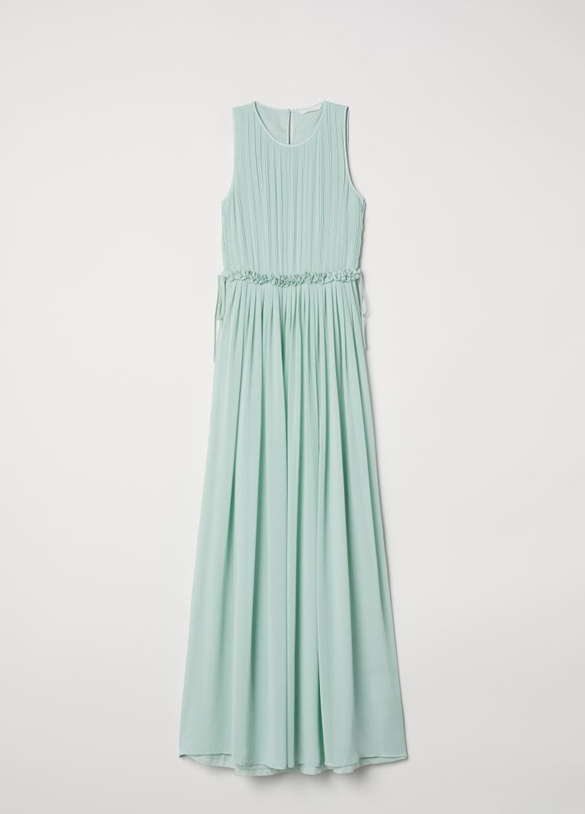 Мятное вечернее длинное платье из шифона H&M однотонное