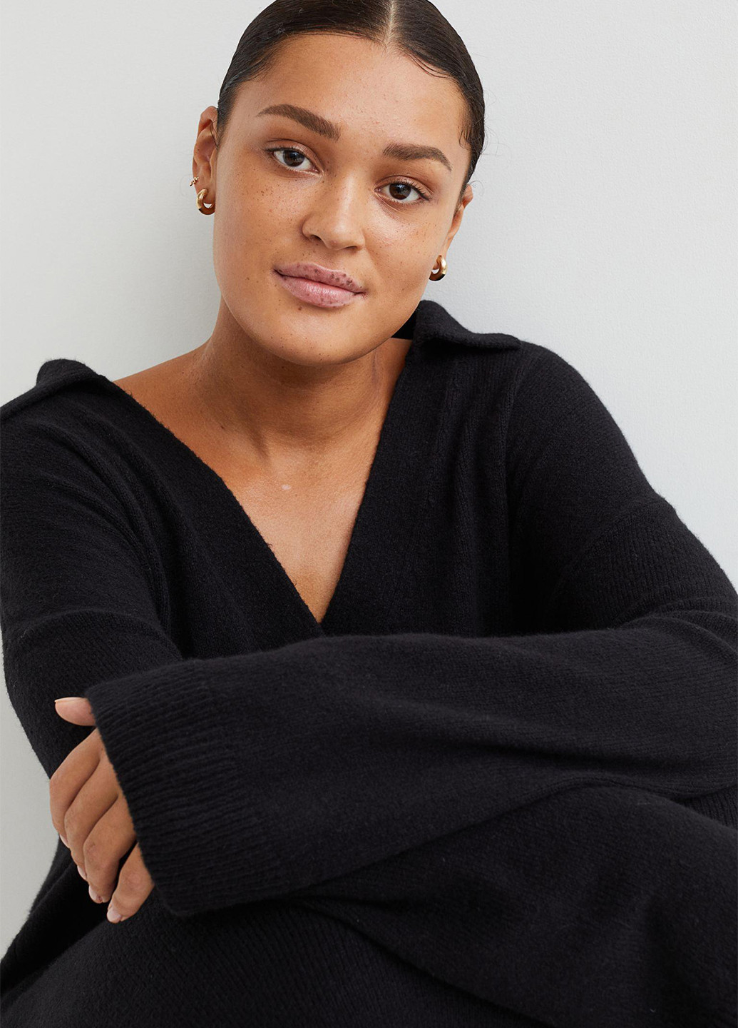 Черное кэжуал платье платье-свитер H&M однотонное