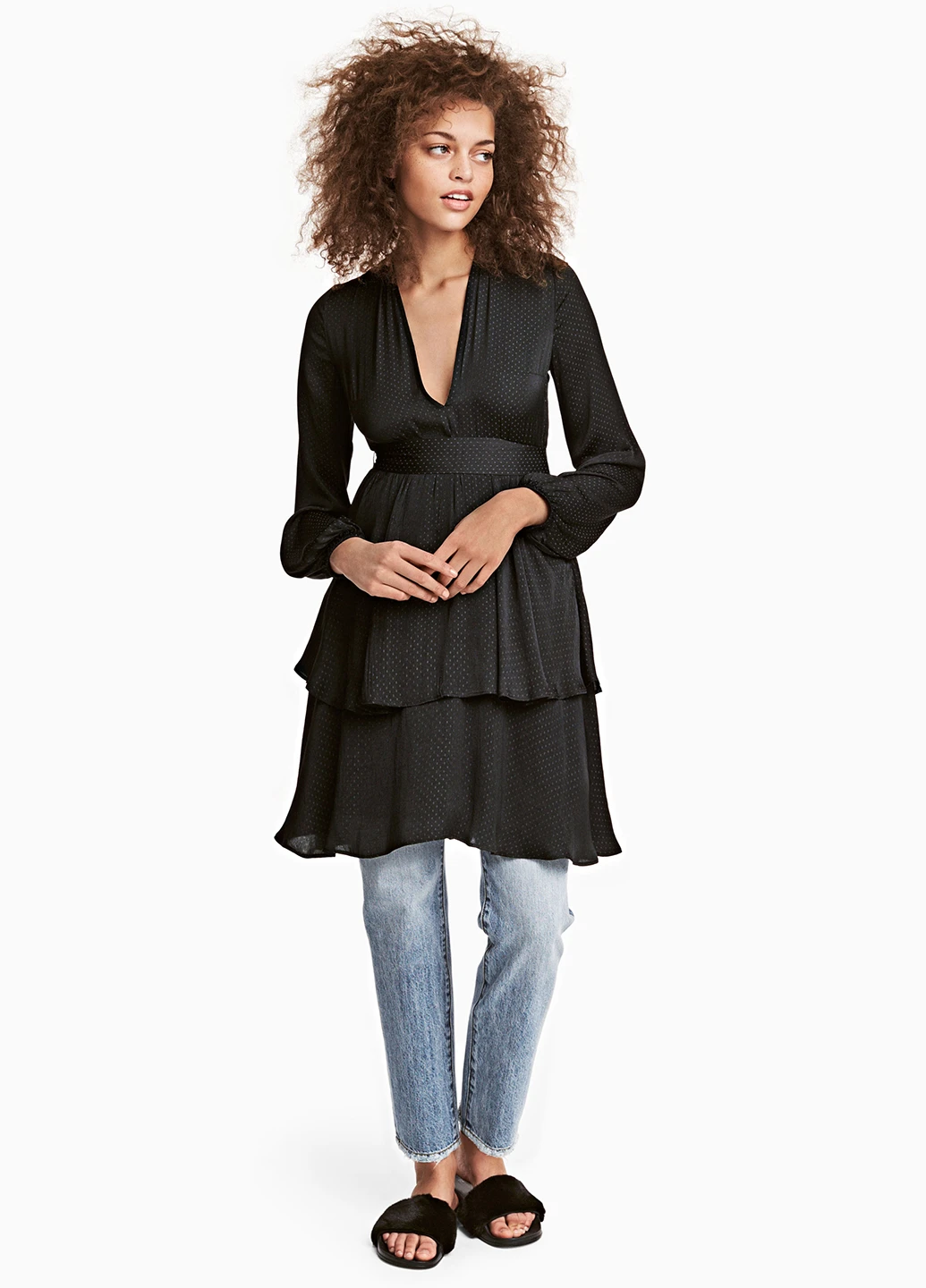 Черное платье демисезон H&M в горошек