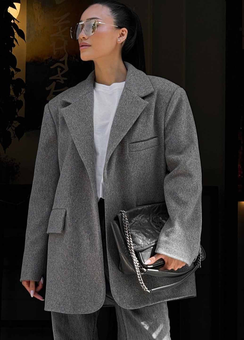 Серое Кэжуал полупальто оверсайз Fashion меланж