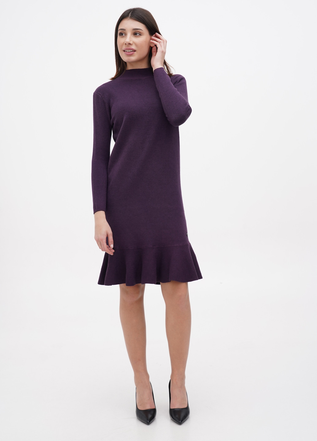 Темно-фиолетовое кэжуал платье платье-свитер LF Women однотонное
