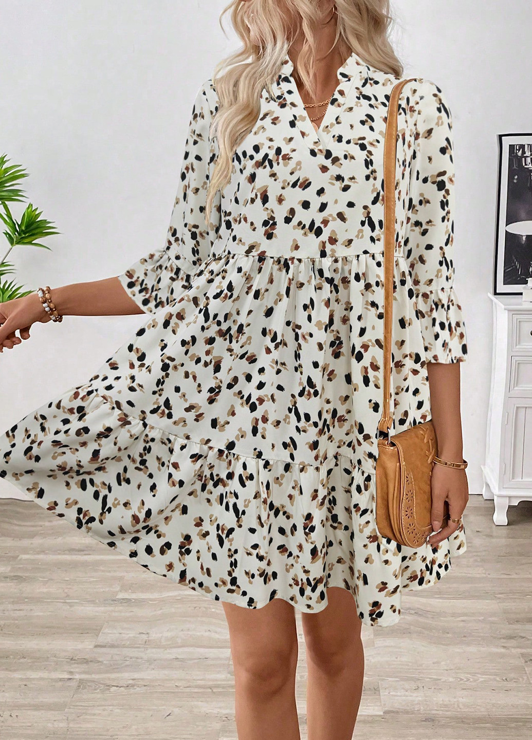 Білий кежуал сукня а-силует SHEIN з абстрактним візерунком