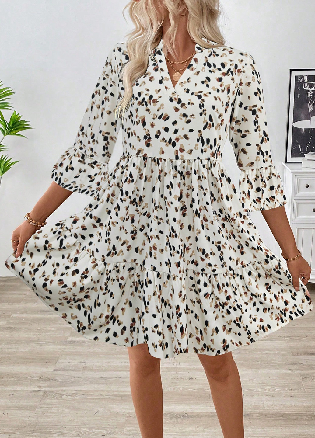 Білий кежуал сукня а-силует SHEIN з абстрактним візерунком