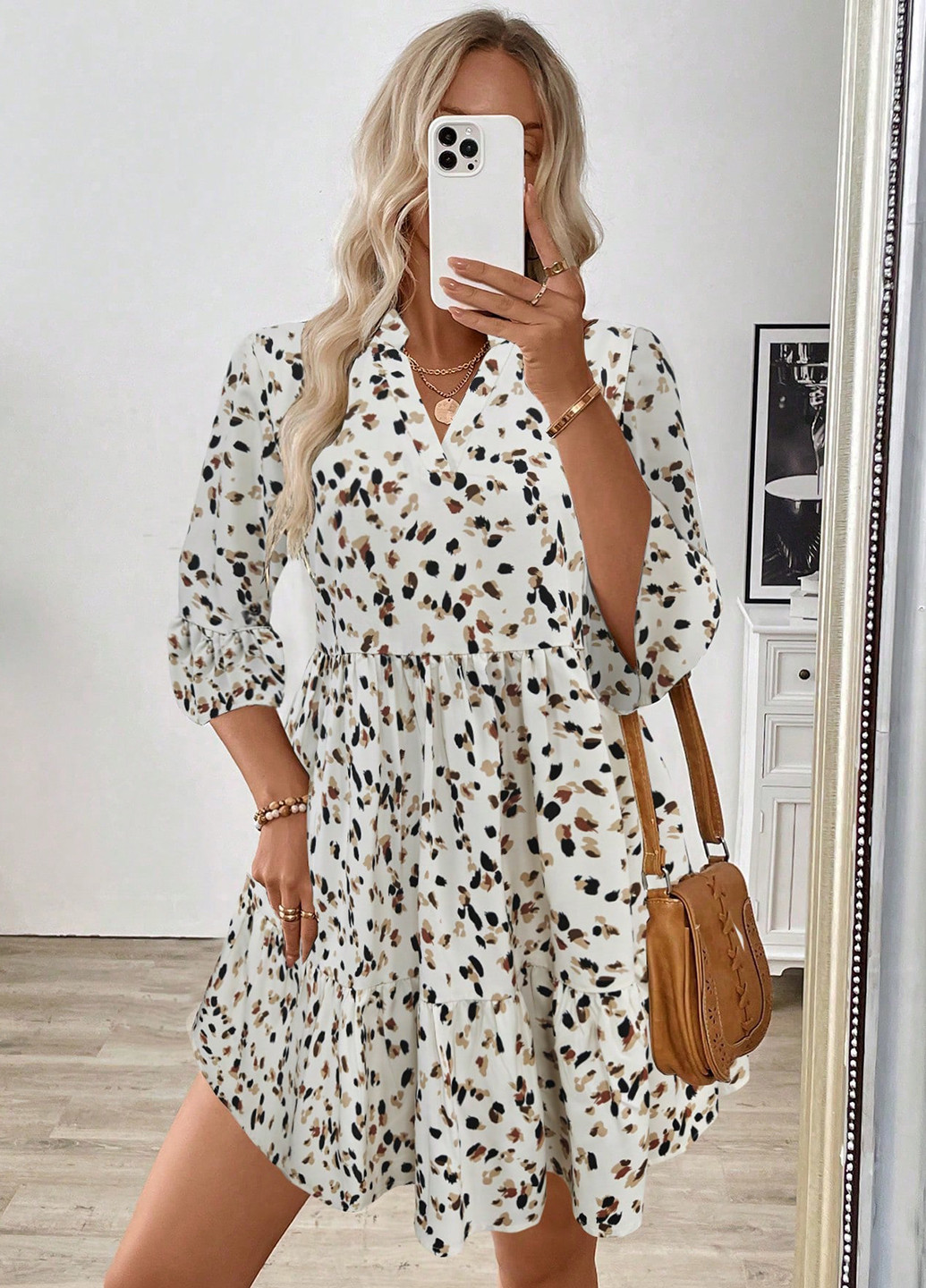 Білий кежуал сукня а-силует SHEIN з абстрактним візерунком