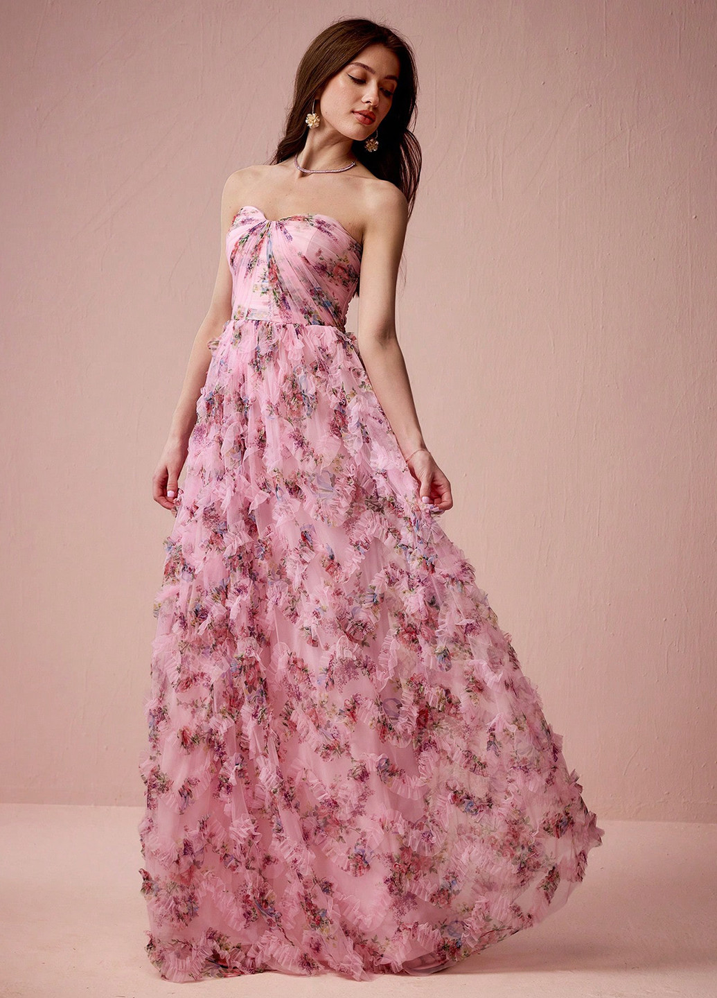 Рожева святковий, ділова сукня кльош, з відкритими плечима, з корсетом, бандо, з відкритою спиною SHEIN з квітковим принтом