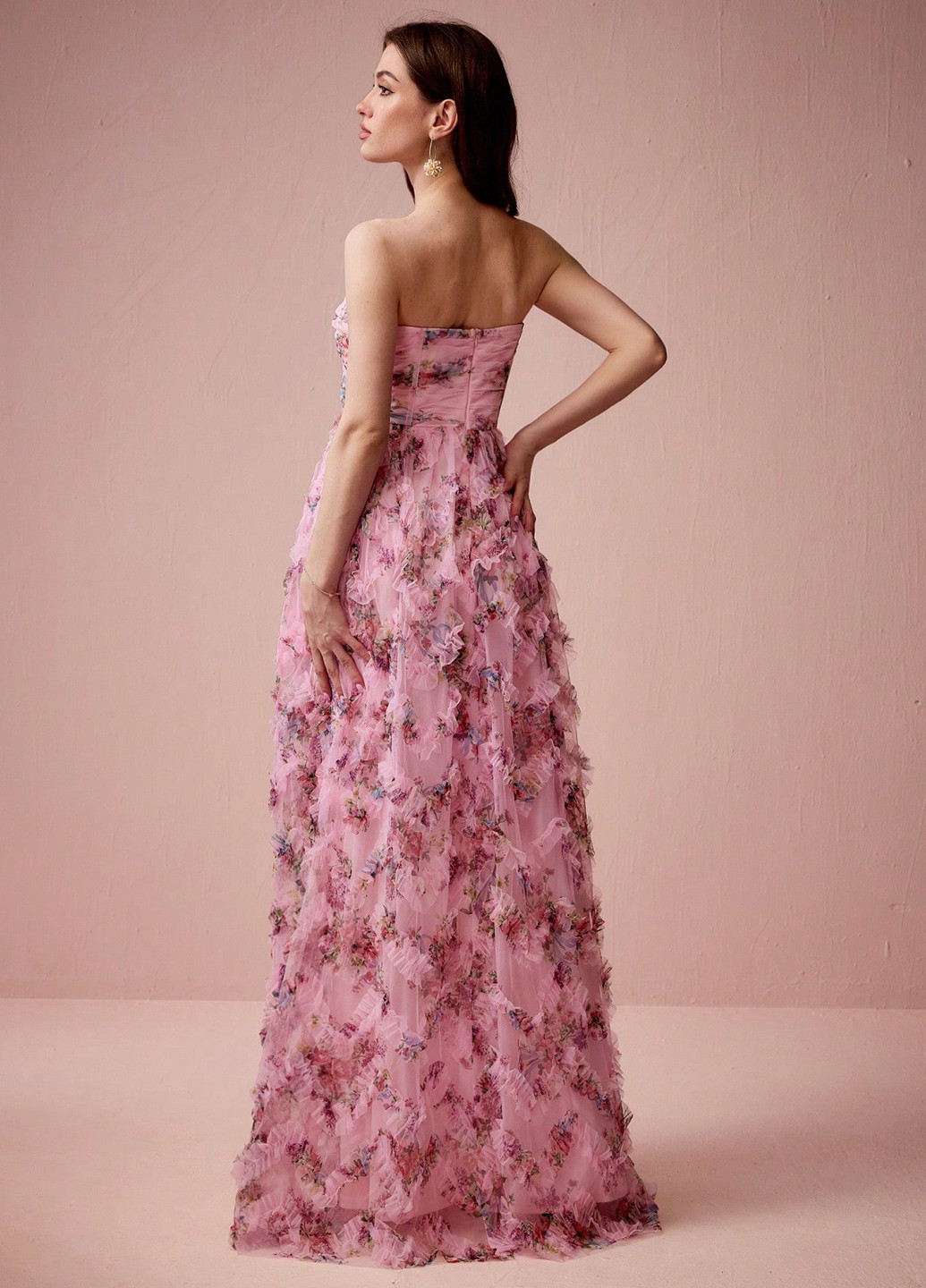 Рожева святковий, ділова сукня кльош, з відкритими плечима, з корсетом, бандо, з відкритою спиною SHEIN з квітковим принтом