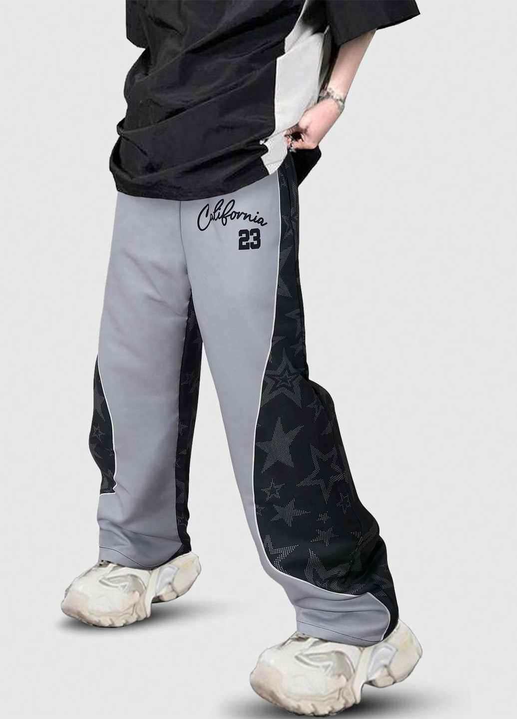 Комбинированные спортивные демисезонные прямые брюки SHEIN