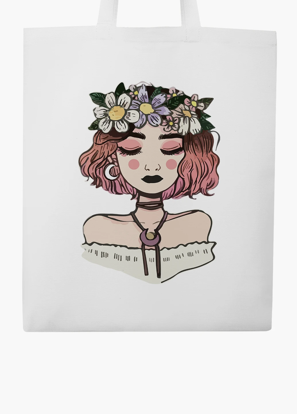 Эко сумка шоппер белая Девушка с цветами (Girl with flowers) (9227-2841-WT2) Еко сумка шоппер біла 41*35 см MobiPrint (221683006)