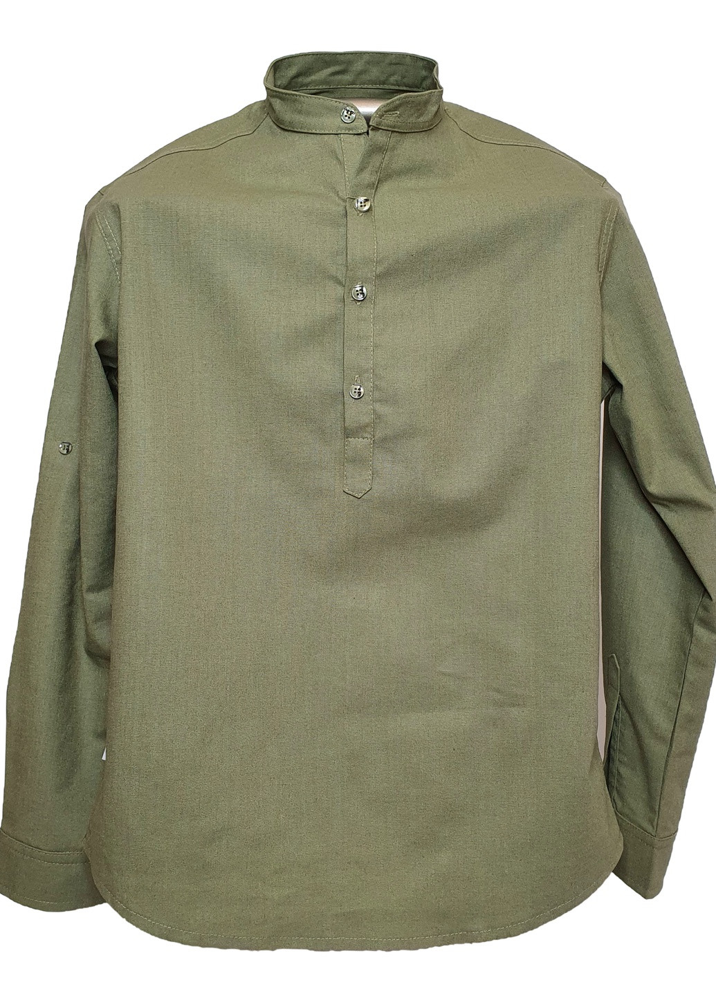 Оливковковая (хаки) кэжуал рубашка однотонная No Brand