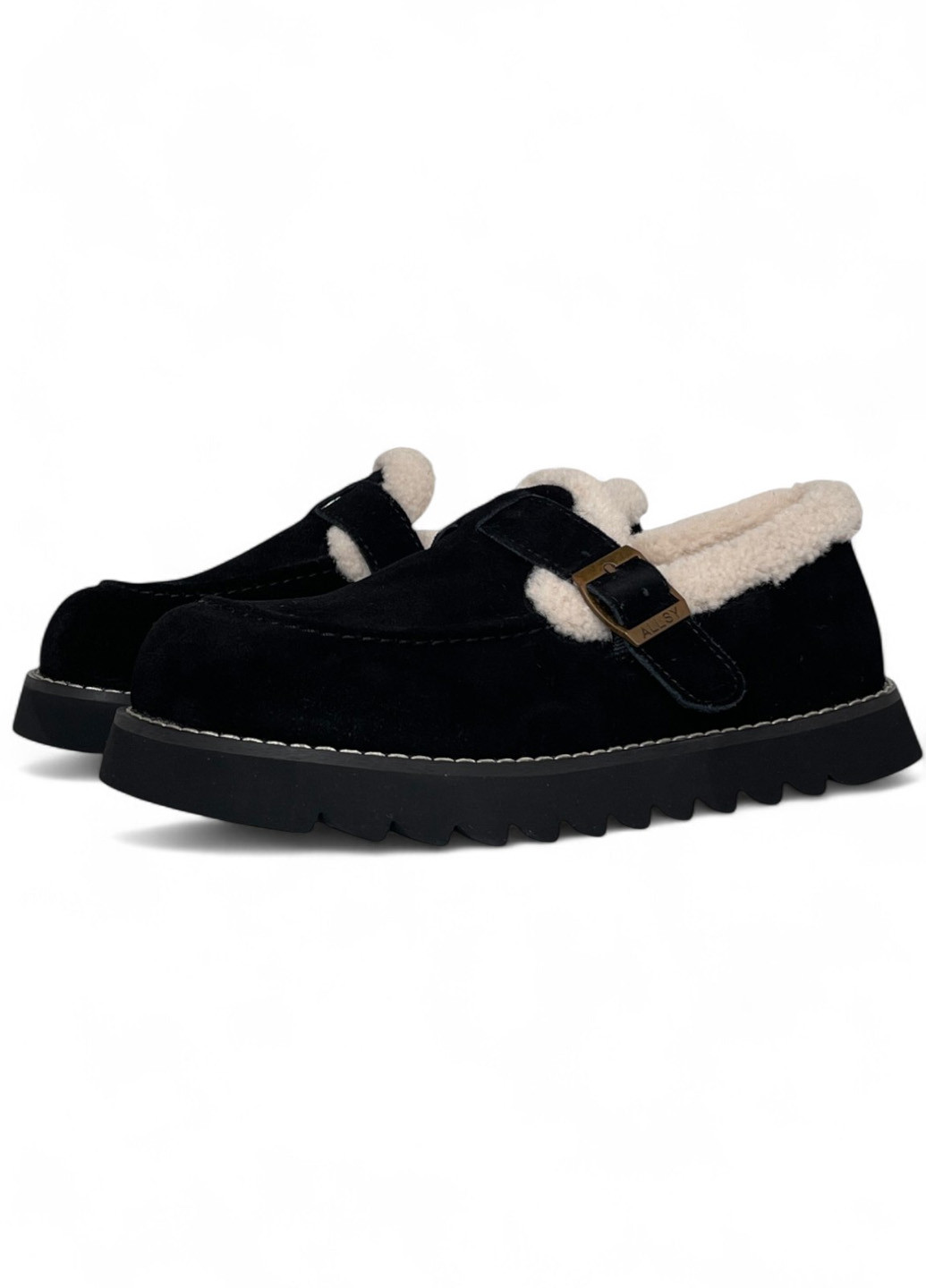 Черные слипоны ALLSY с мехом однотонные