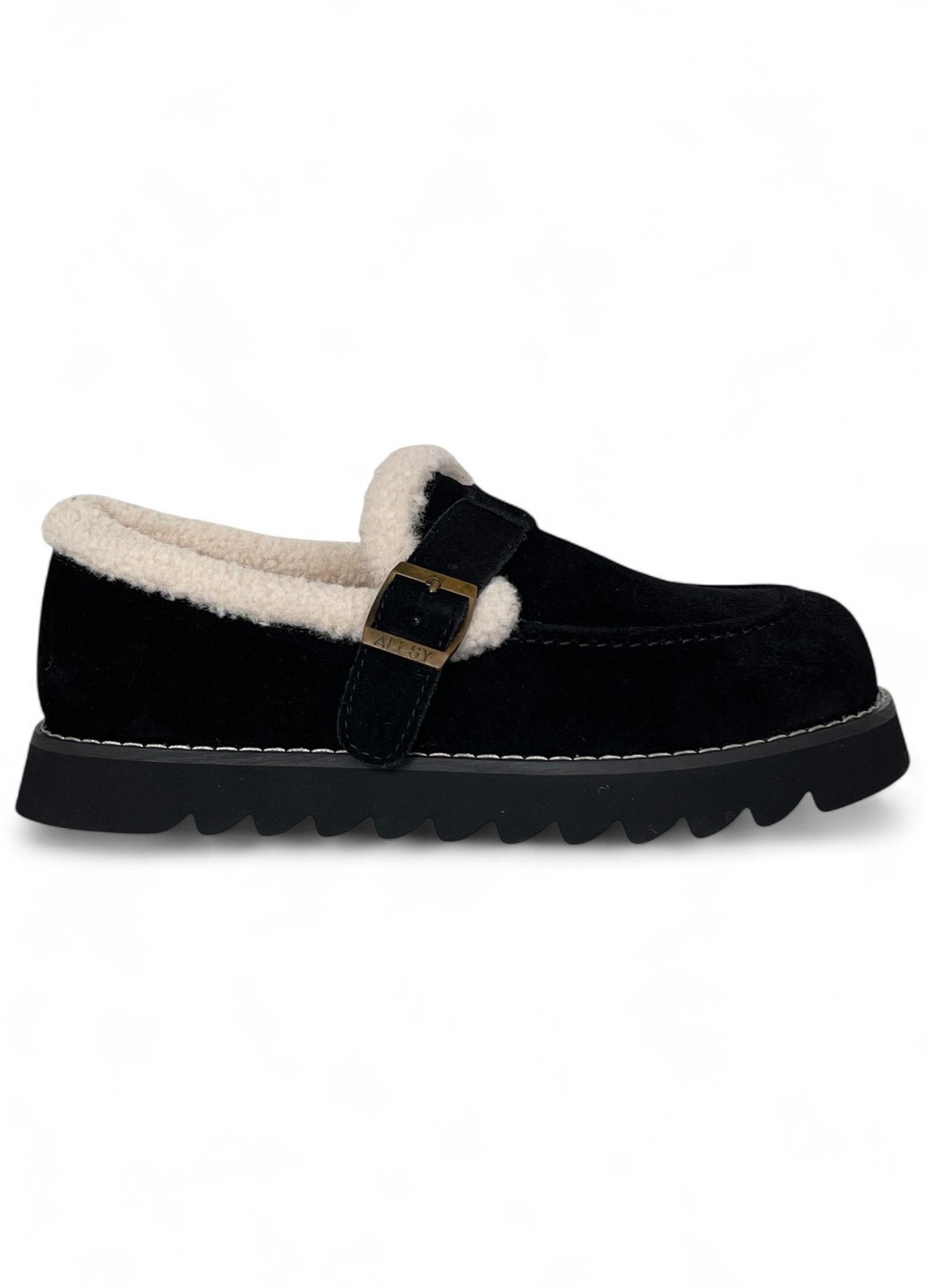 Черные слипоны ALLSY с мехом однотонные