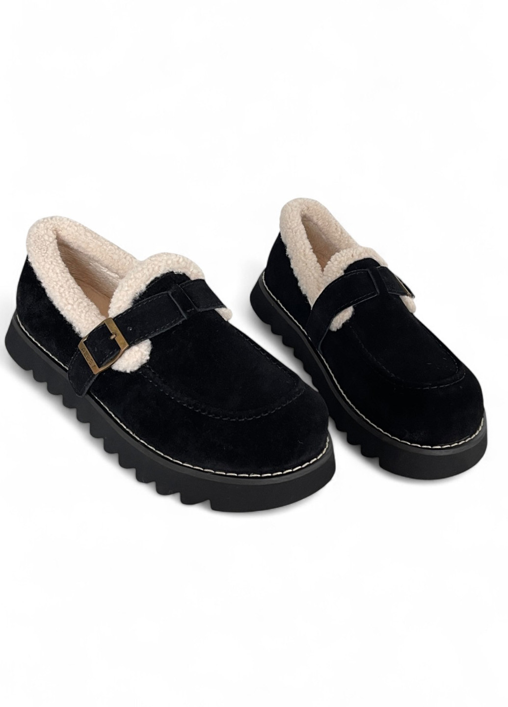 Черные слипоны ALLSY с мехом однотонные