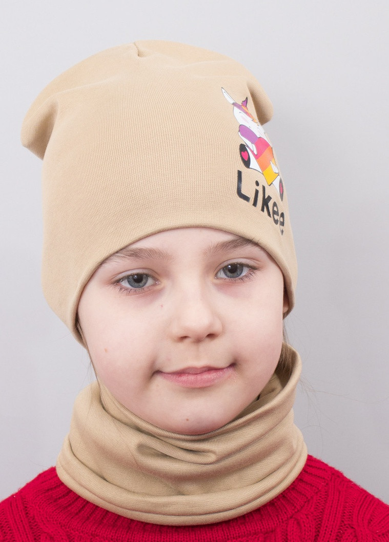 Детская шапка с хомутом КАНТА "Likee" размер 52-56 беж (OC-849) Канта (220180420)