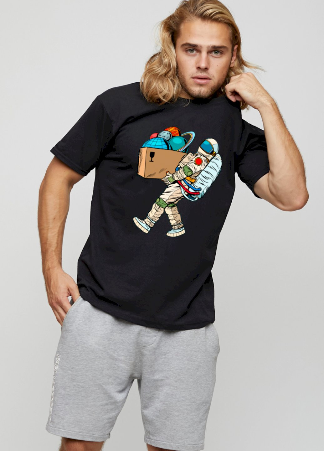 Чорна футболка чоловіча basic /air print/ YAPPI