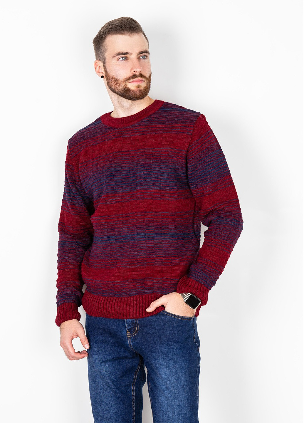 Бордовый демисезонный свитер мужской джемпер ISSA PLUS GN4-71