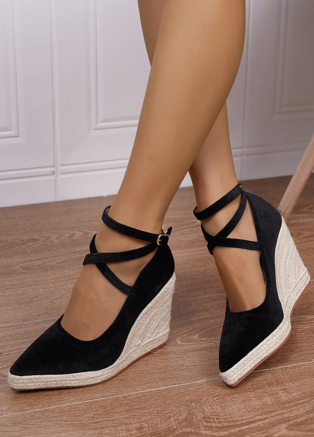 SHEIN Туфлі анкл страп чорний з натуральна замша, китай — демісезон (325077621)