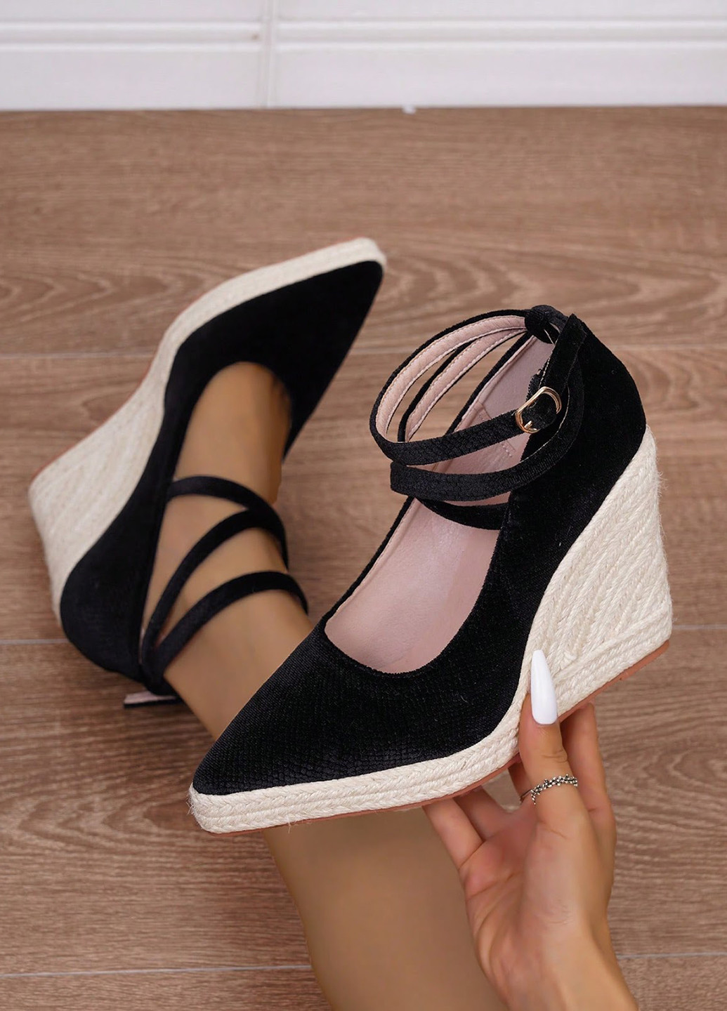 SHEIN Туфлі анкл страп чорний з натуральна замша, китай — демісезон (325077621)