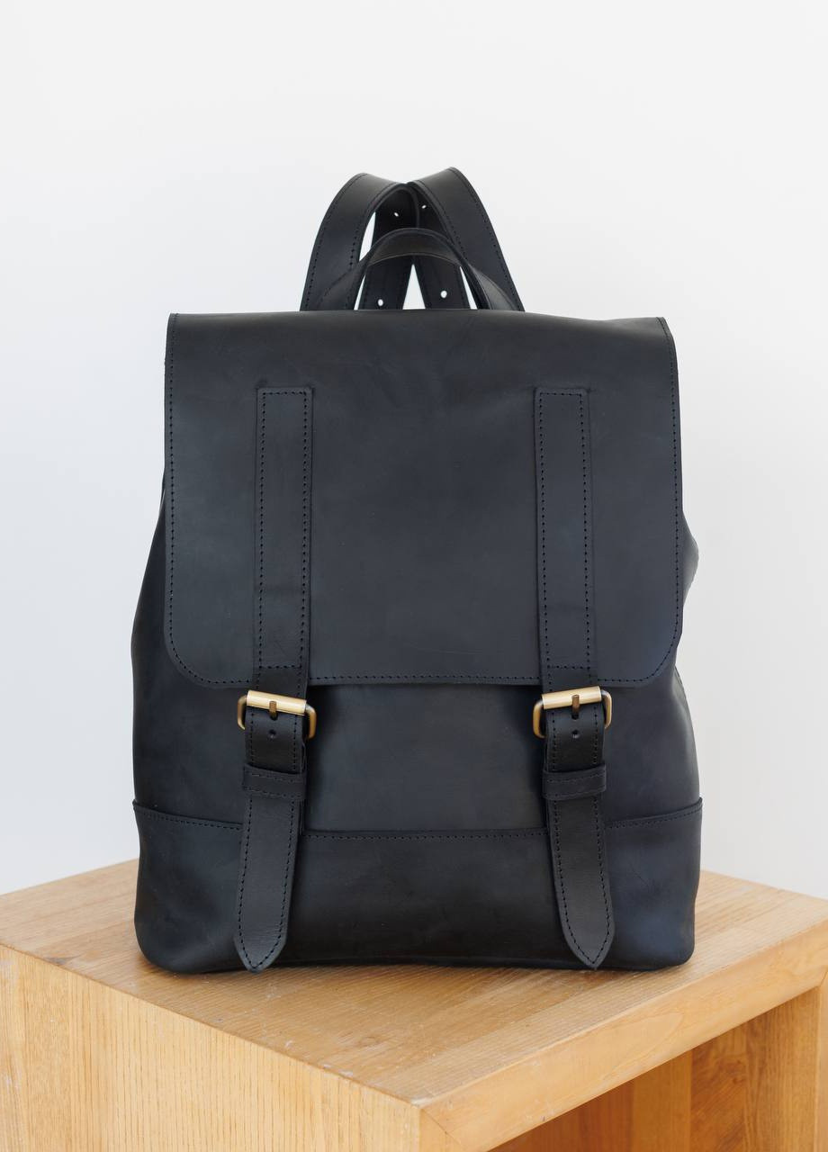 Универсальный рюкзак ручной работы из натуральной винтажной кожи черного цвета Boorbon (253351917)