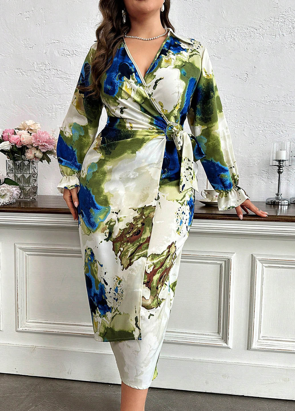 Комбінована вечірня, кежуал сукня на запах SHEIN тай-дай