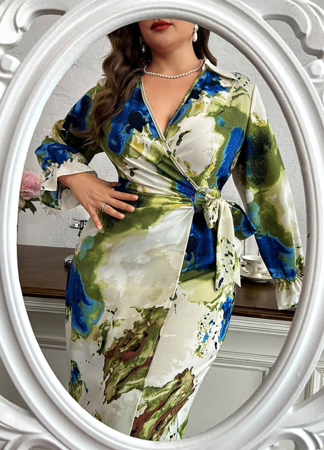 Комбінована вечірня, кежуал сукня на запах SHEIN тай-дай