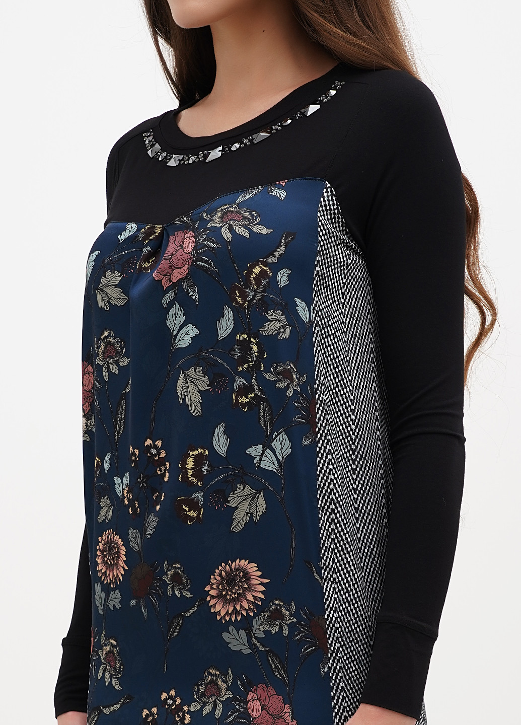 Темно-синее кэжуал платье а-силуэт Sassofono с рисунком