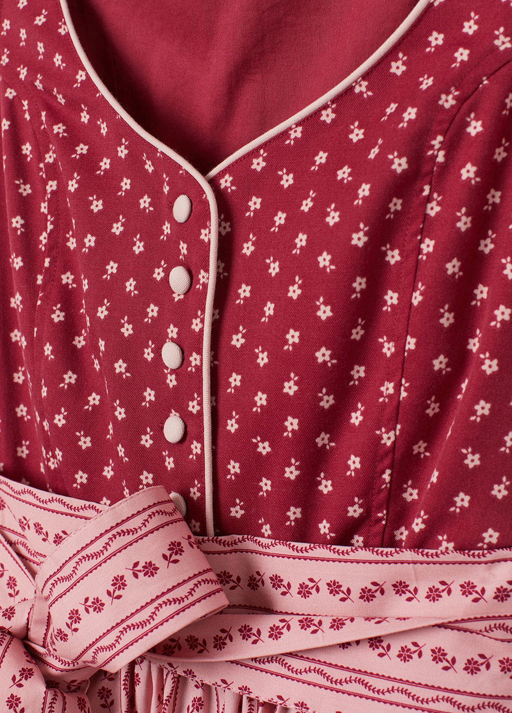 Бордовое кэжуал платье клеш H&M с цветочным принтом