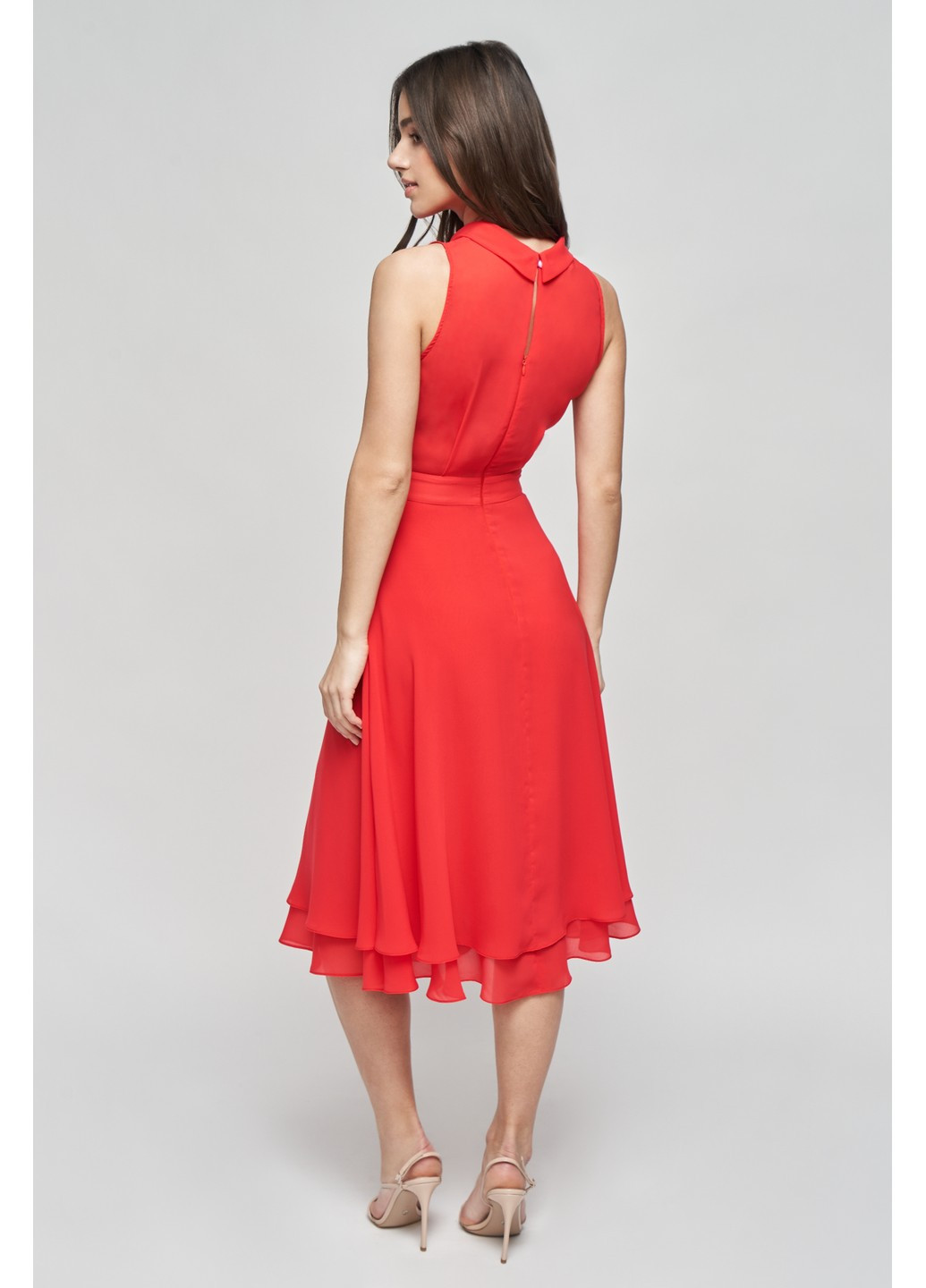 Червона коктейльна шовкова сукня стефані кльош, з пишною спідницею BYURSE однотонна
