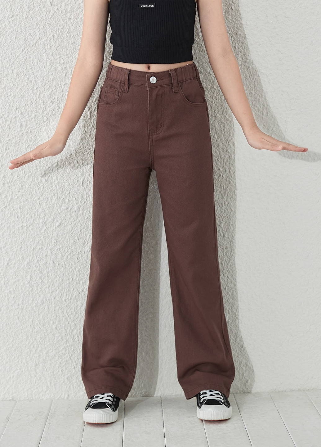 Коричневые демисезонные прямые джинсы SHEIN