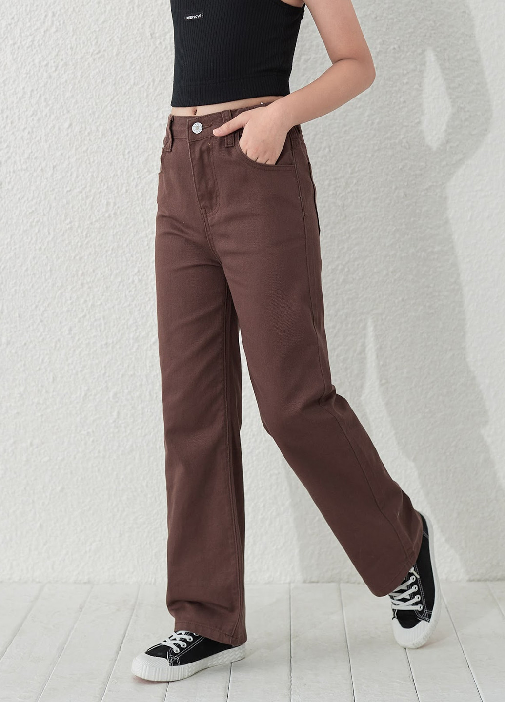 Коричневые демисезонные прямые джинсы SHEIN