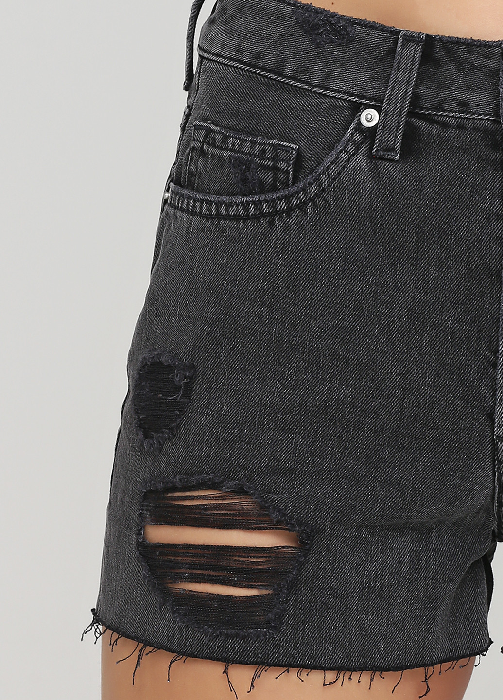 Шорты H&M однотонные тёмно-серые джинсовые хлопок