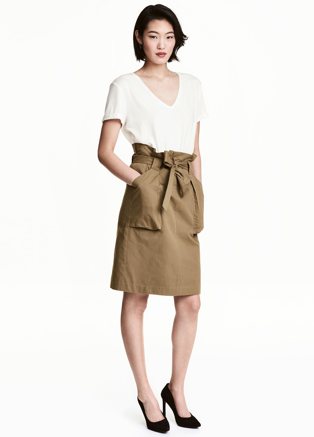 Оливковая (хаки) кэжуал однотонная юбка H&M а-силуэта (трапеция)