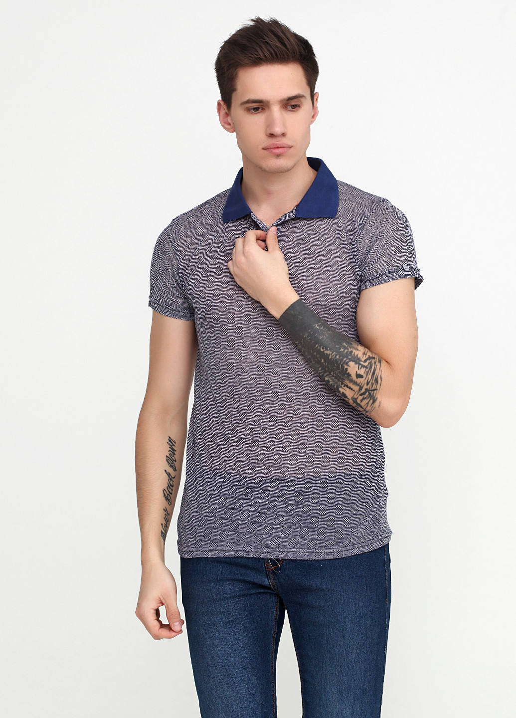 Джинсовая футболка-поло для мужчин Clartex с геометрическим узором