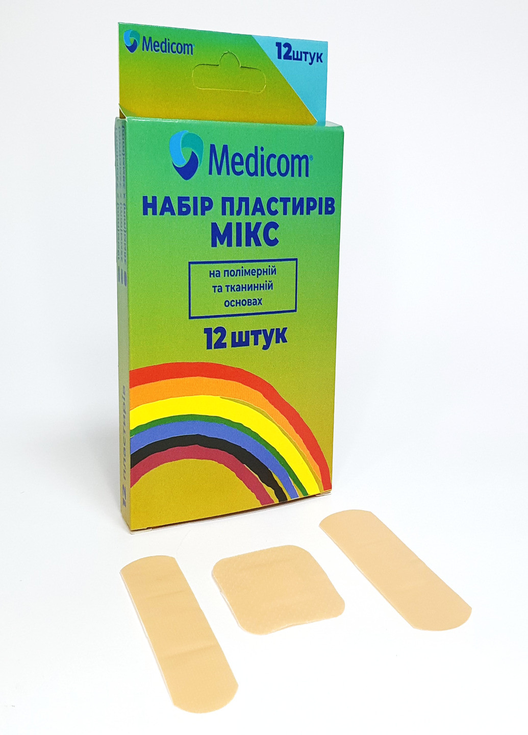 Набір медичних пластирів ® Mікс, 12 шт на полімерній та тканинній основі 5 пач. Medicom (254211645)
