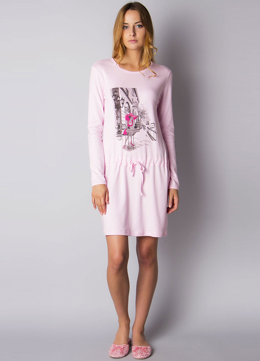 Светло-розовое домашнее платье Ogham с рисунком
