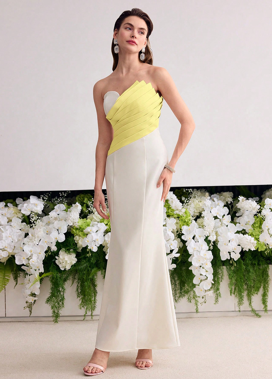 Комбінована вечірня, святковий сукня годе, з відкритими плечима, з відкритою спиною SHEIN колор блок