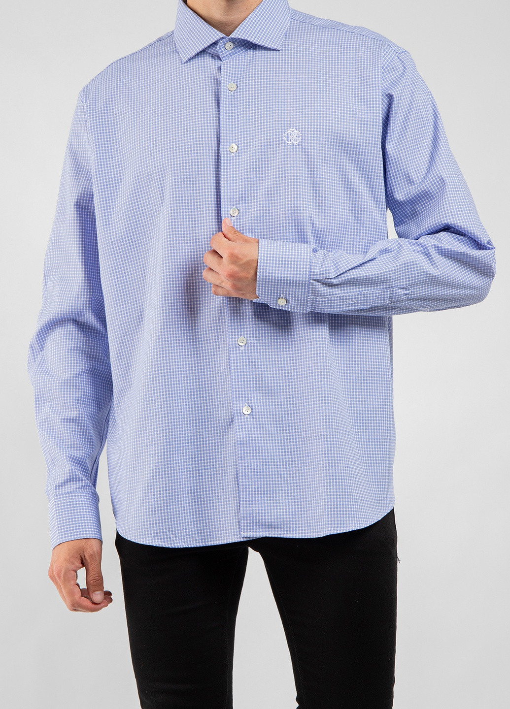 Синяя рубашка однотонная Roberto Cavalli