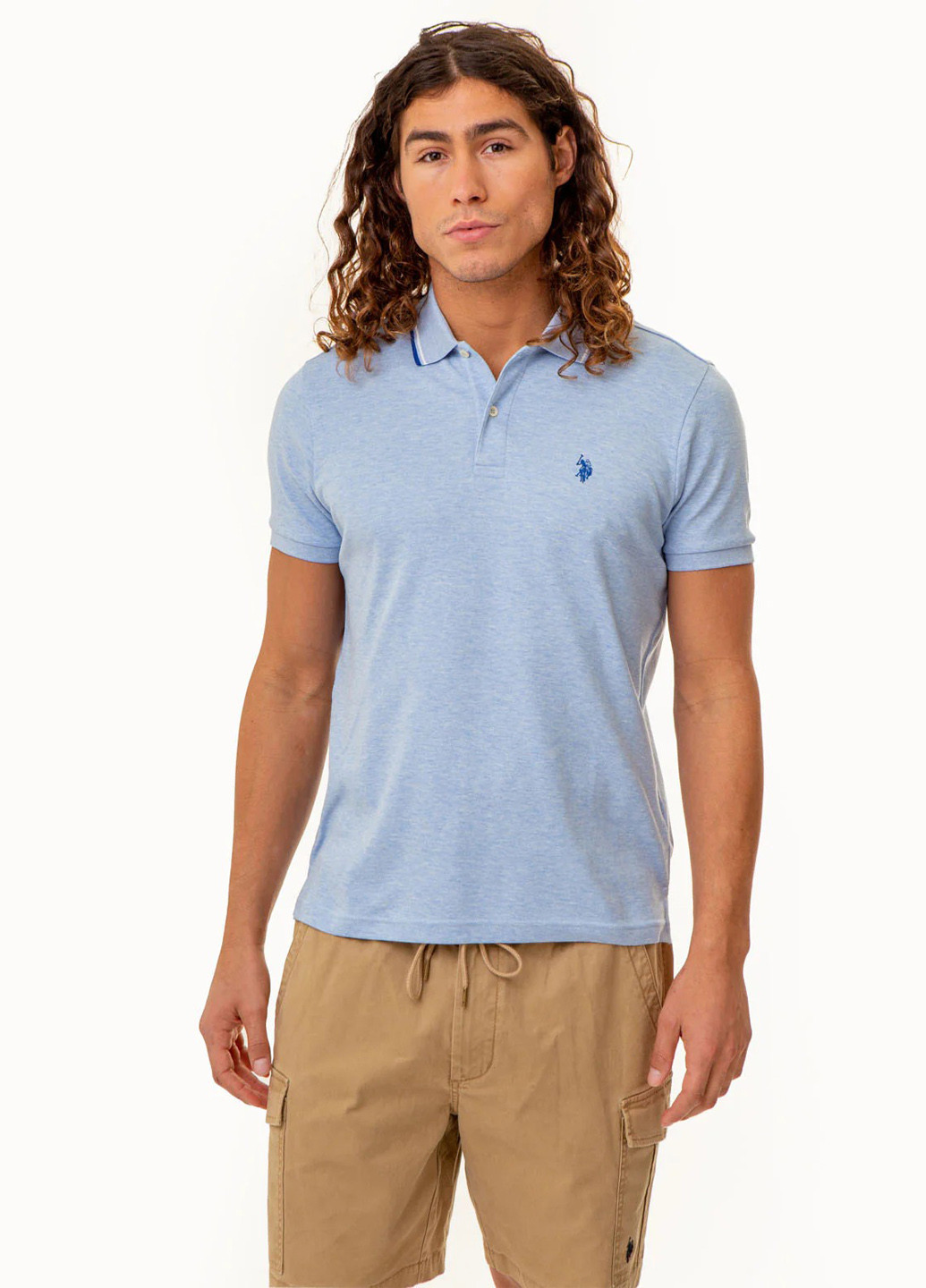 Голубой футболка-поло для мужчин U.S. Polo Assn. меланжевая