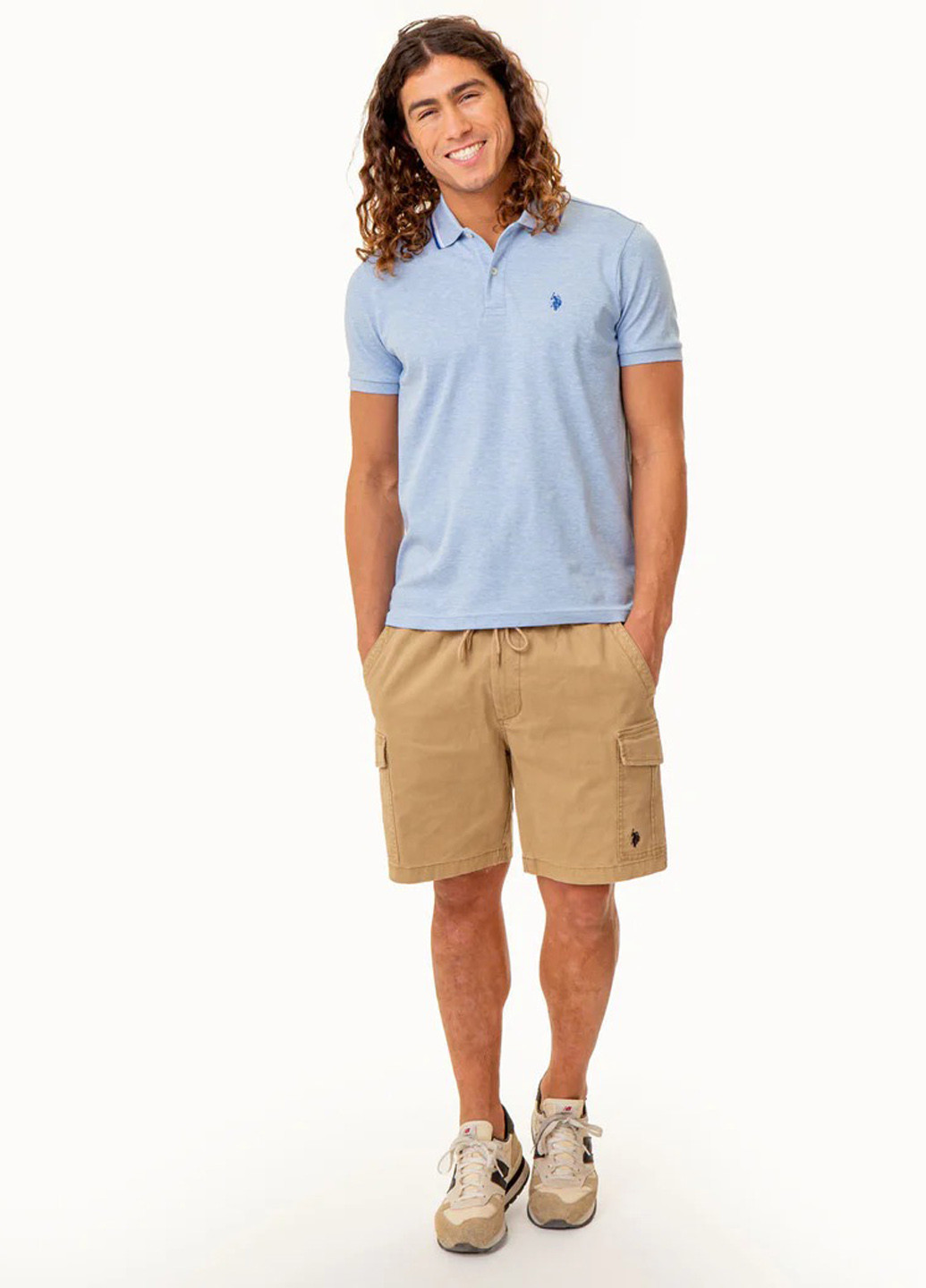 Голубой футболка-поло для мужчин U.S. Polo Assn. меланжевая